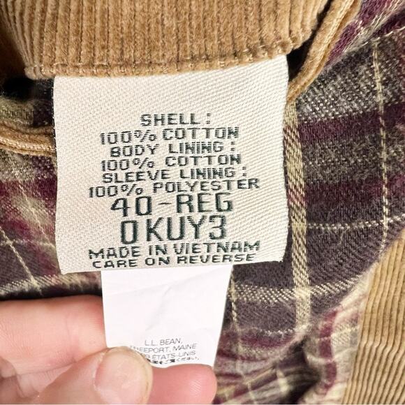LL Bean Blazer Mens 40R Camel Corduroy Flannel Plaid Lined Button Up Jacket - Picture 11 of 13